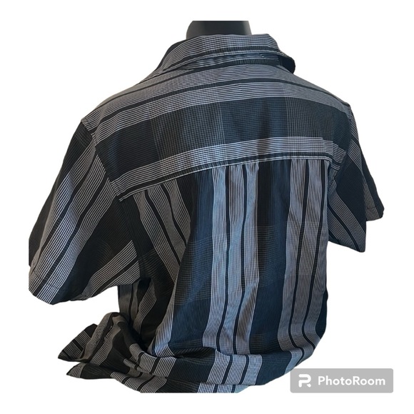 2/$14 💀 | Warehouse One | Button Down Shirt | Med | Blue/Black Vertical Stripes - Picture 2 of 5